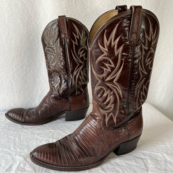 Vintage Dan Post Raleigh Teju Lizard Leather Boots brown mens 10 D Cowboy Boots - Picture 16 of 16